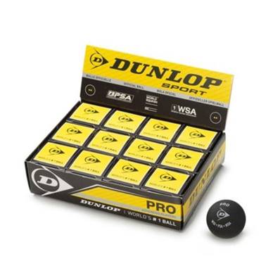 Caja de 12 Pelotas de squash Dunlop Pro doble punto amarillo
