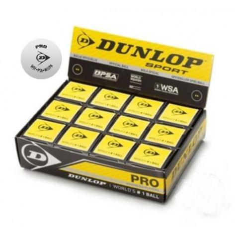 Caja de 12 pelotas BLANCAS de squash Dunlop competition un punto amarillo