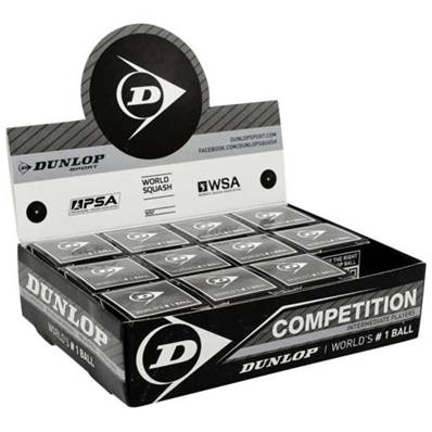 Caja de 12 pelotas de squash Dunlop competition un punto amarillo